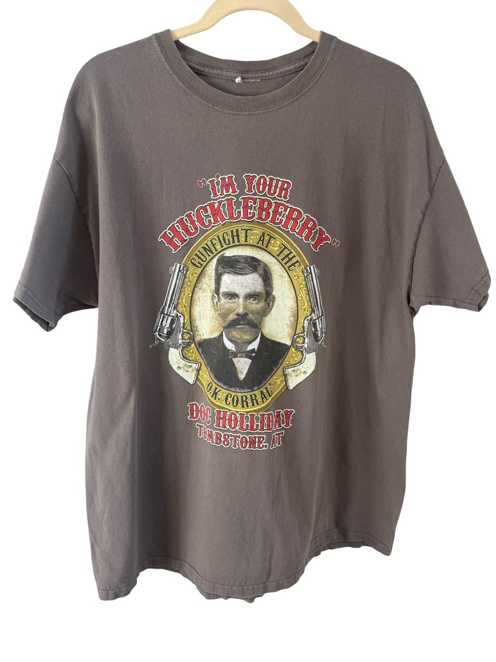 Doc Holliday Tombstone AZ Graphic Tee Shirt XL Brown “I’m Your Huckleberry”